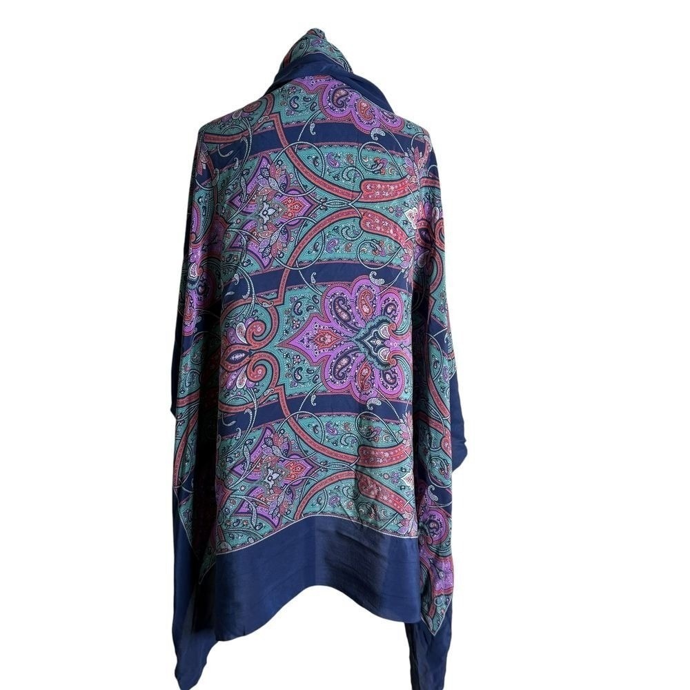 Vintage JENAST Paris 100% Silk Shawl Scarf Floral Paisley Blue Parisian 50"